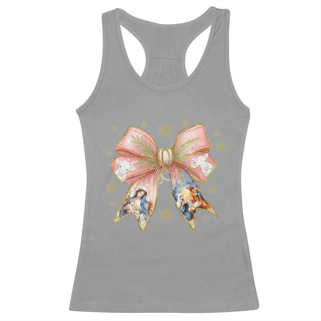 Jesus Christmas Coquette Bow Nativity Bible Verse Christian Racerback Tank Top TS11 Sport Gray Print Your Wear