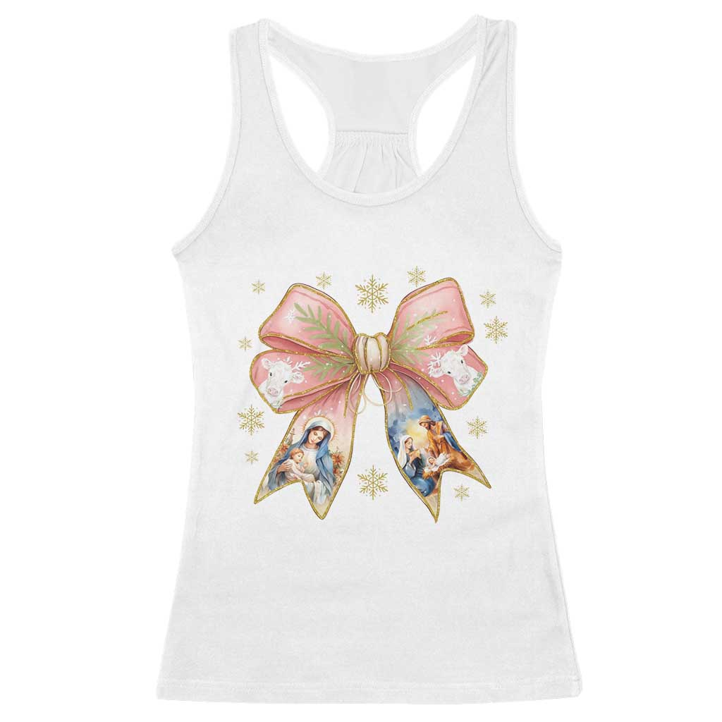 Jesus Christmas Coquette Bow Nativity Bible Verse Christian Racerback Tank Top TS11 White Print Your Wear