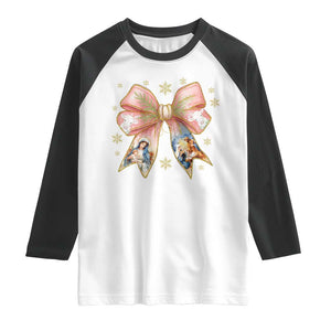 Jesus Christmas Coquette Bow Nativity Bible Verse Christian Raglan Shirt TS11 White Black Print Your Wear