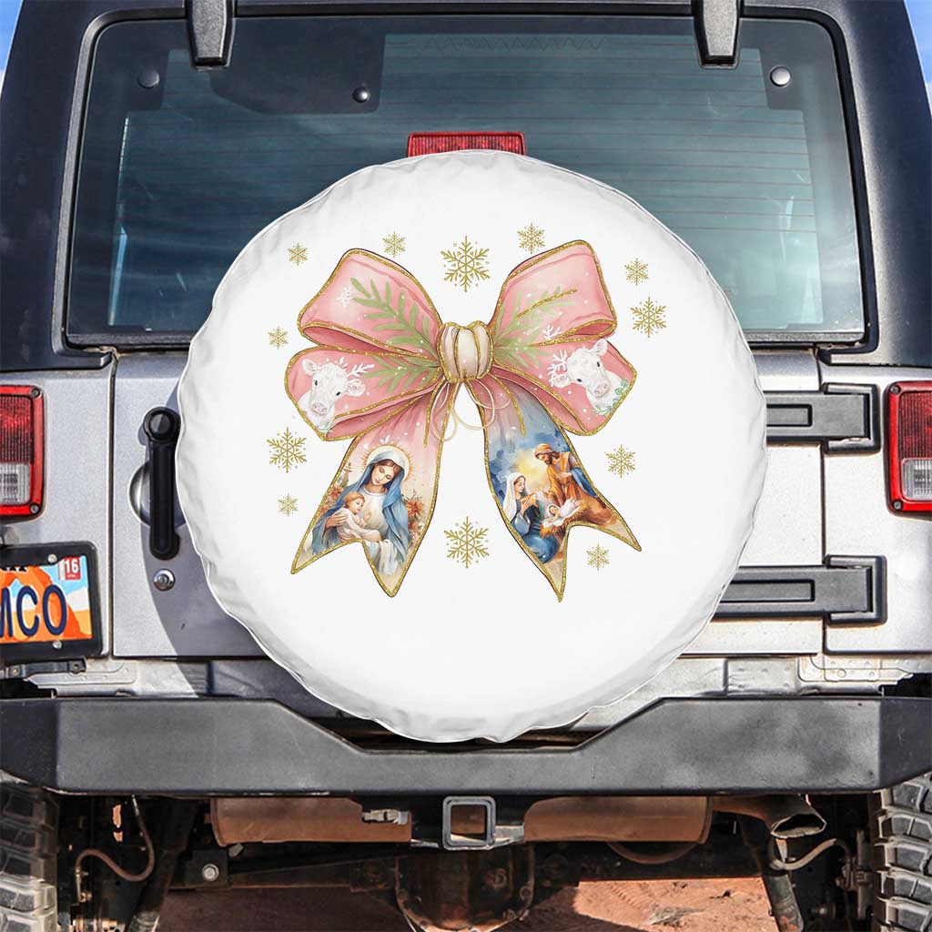 Jesus Christmas Coquette Bow Nativity Bible Verse Christian Spare Tire Cover TS11 No hole White Print Your Wear