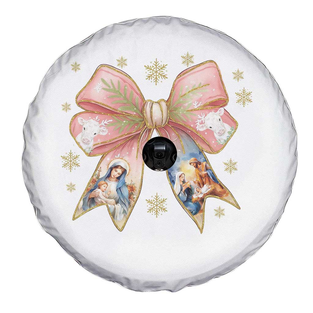 Jesus Christmas Coquette Bow Nativity Bible Verse Christian Spare Tire Cover TS11 Print Your Wear