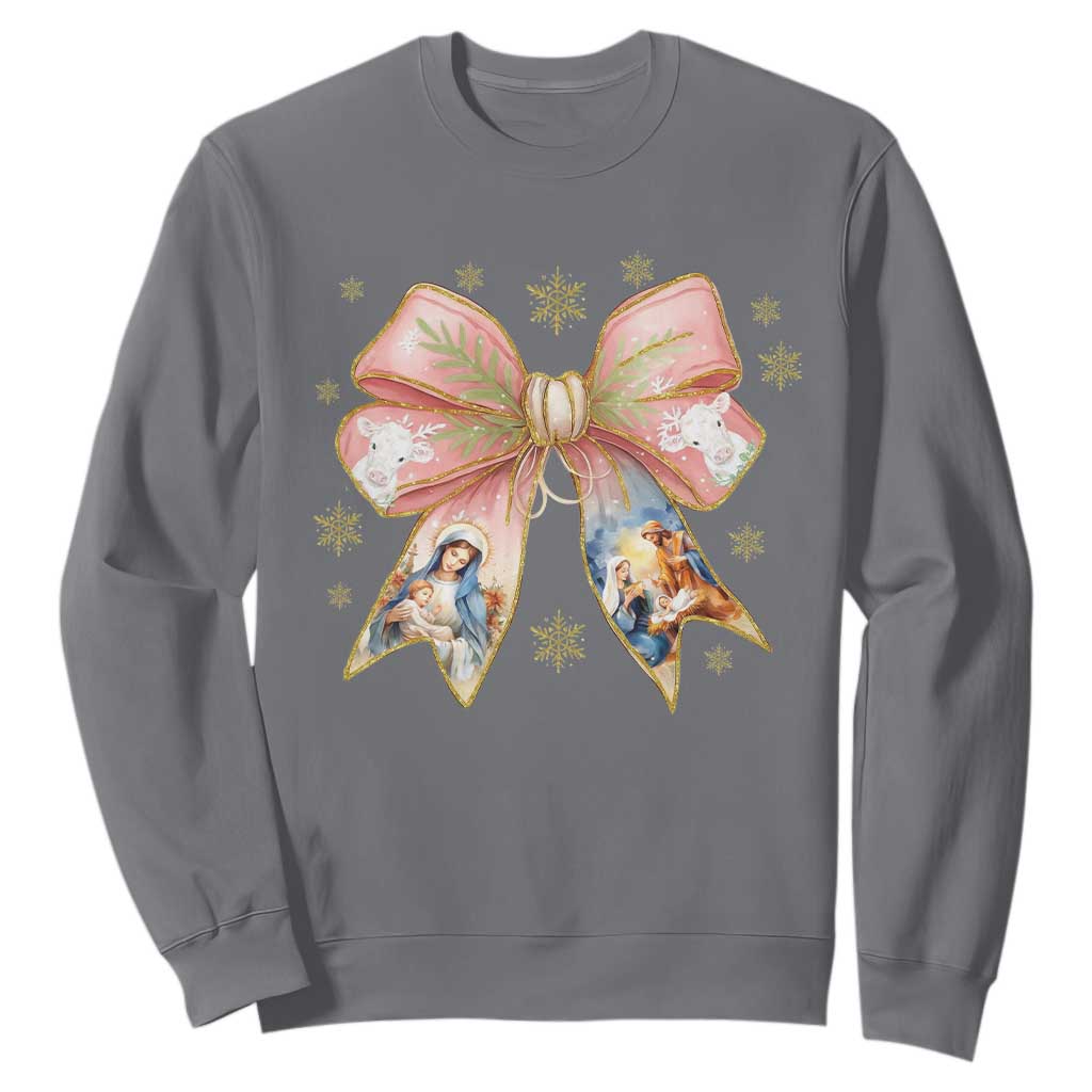 Jesus Christmas Coquette Bow Nativity Bible Verse Christian Sweatshirt TS11 Charcoal Print Your Wear