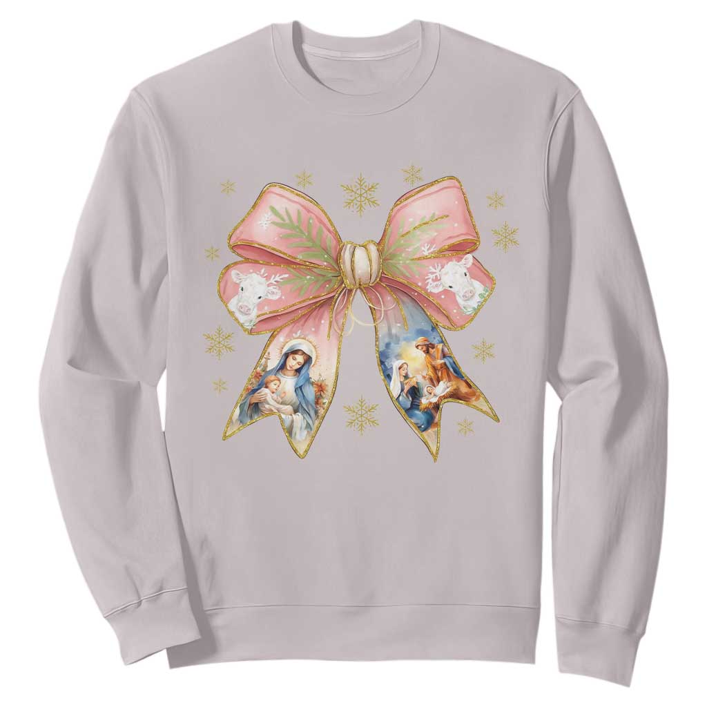 Jesus Christmas Coquette Bow Nativity Bible Verse Christian Sweatshirt TS11 Ice Gray Print Your Wear