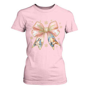 Jesus Christmas Coquette Bow Nativity Bible Verse Christian T Shirt For Women TS11 Light Pink Print Your Wear