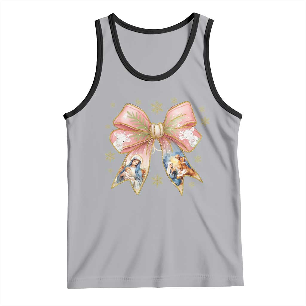 Jesus Christmas Coquette Bow Nativity Bible Verse Christian Tank Top TS11 Athletic Heather Black Print Your Wear