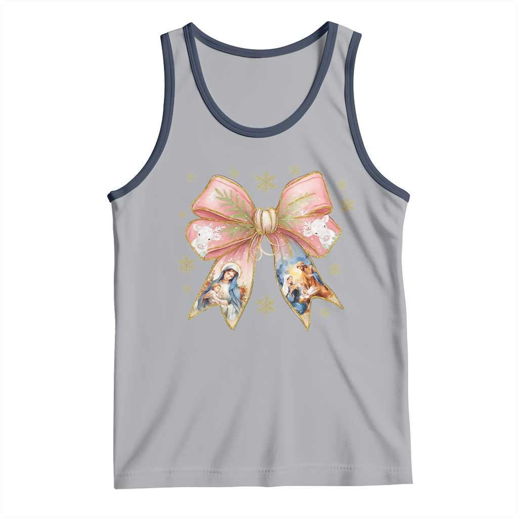Jesus Christmas Coquette Bow Nativity Bible Verse Christian Tank Top TS11 Athletic Heather Navy Print Your Wear