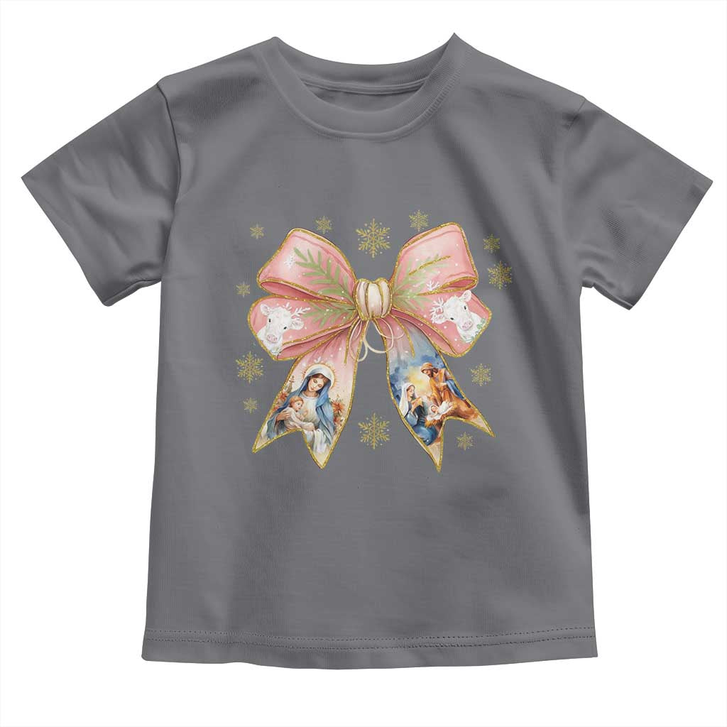 Jesus Christmas Coquette Bow Nativity Bible Verse Christian Toddler T Shirt TS11 Charcoal Print Your Wear