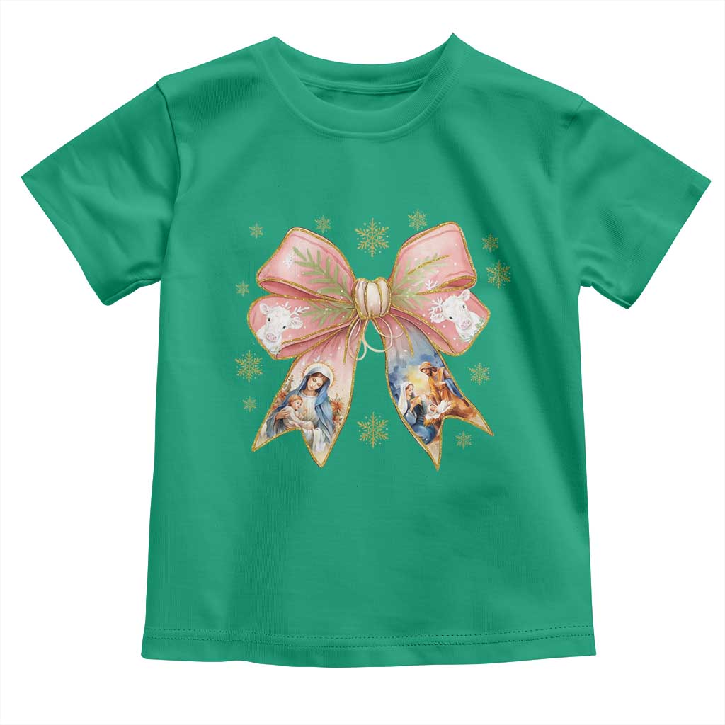 Jesus Christmas Coquette Bow Nativity Bible Verse Christian Toddler T Shirt TS11 Irish Green Print Your Wear