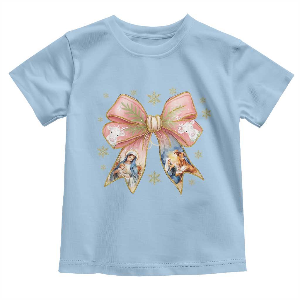Jesus Christmas Coquette Bow Nativity Bible Verse Christian Toddler T Shirt TS11 Light Blue Print Your Wear