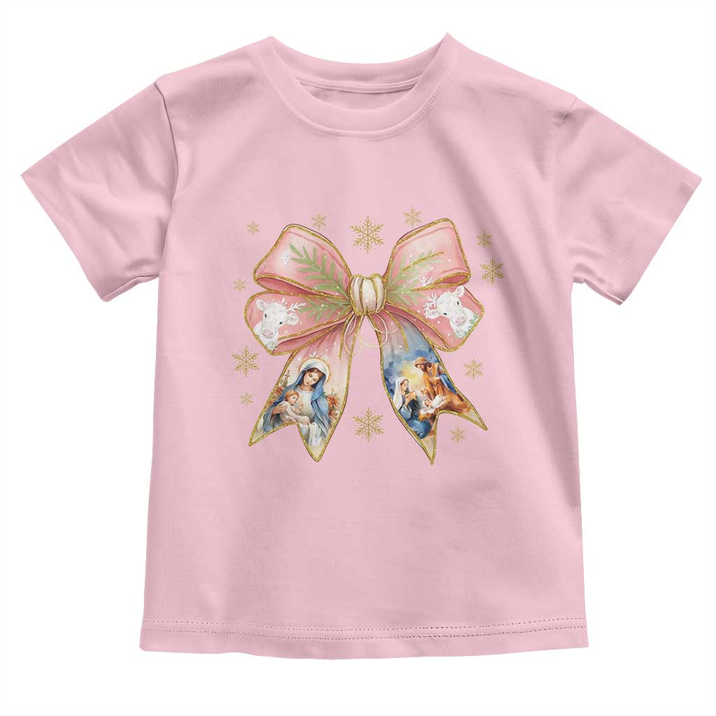 Jesus Christmas Coquette Bow Nativity Bible Verse Christian Toddler T Shirt TS11 Light Pink Print Your Wear