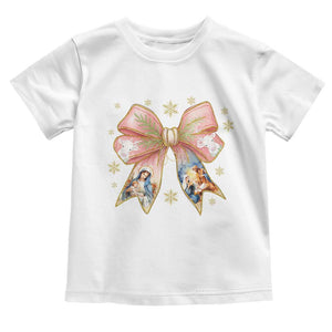 Jesus Christmas Coquette Bow Nativity Bible Verse Christian Toddler T Shirt TS11 White Print Your Wear