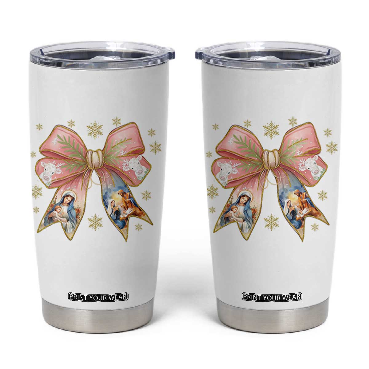 Jesus Christmas Coquette Bow Nativity Bible Verse Christian Tumbler Cup TS11 White Print Your Wear