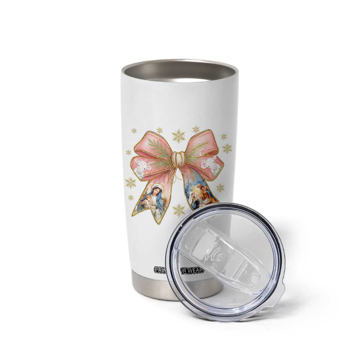 Jesus Christmas Coquette Bow Nativity Bible Verse Christian Tumbler Cup TS11 Print Your Wear