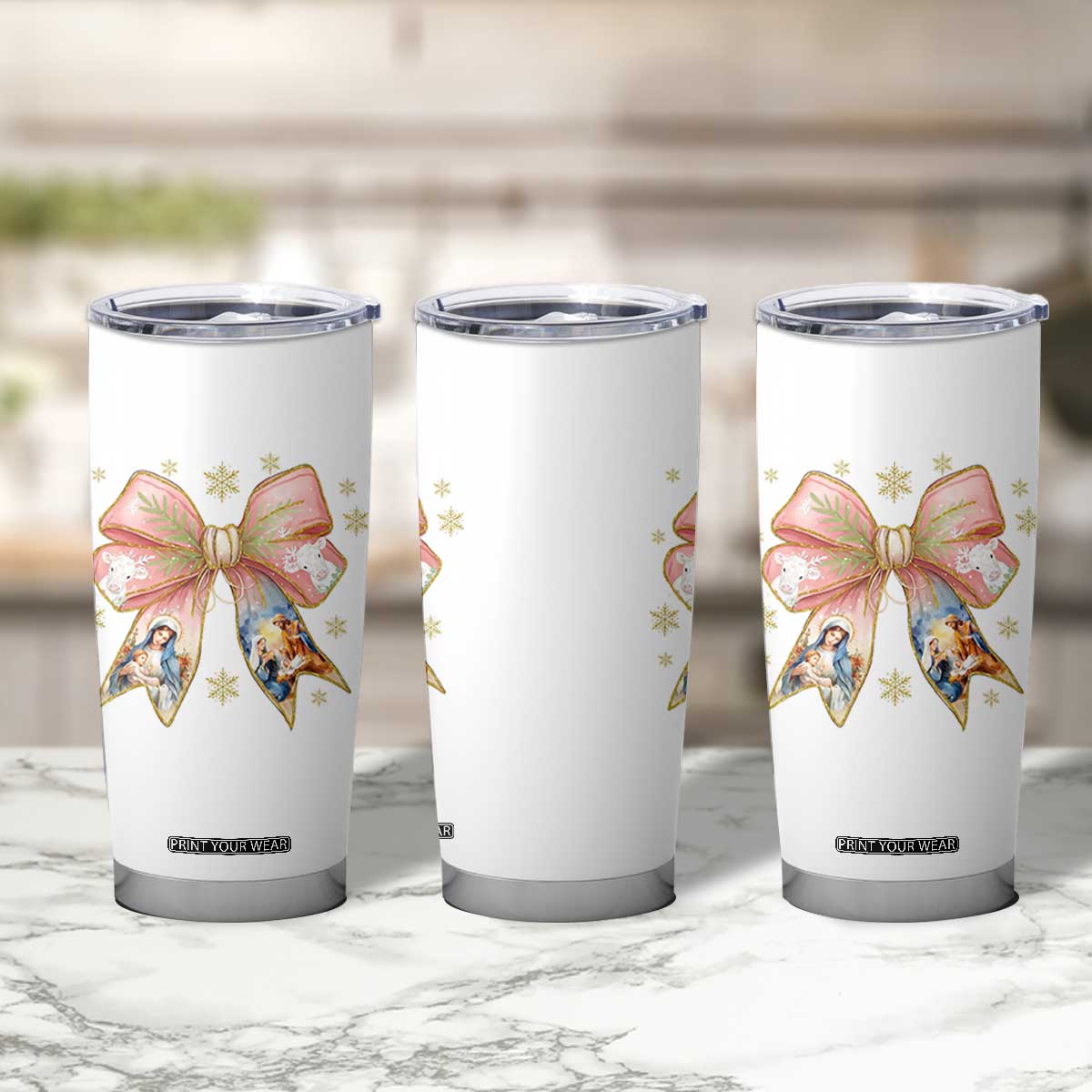 Jesus Christmas Coquette Bow Nativity Bible Verse Christian Tumbler Cup TS11 Print Your Wear