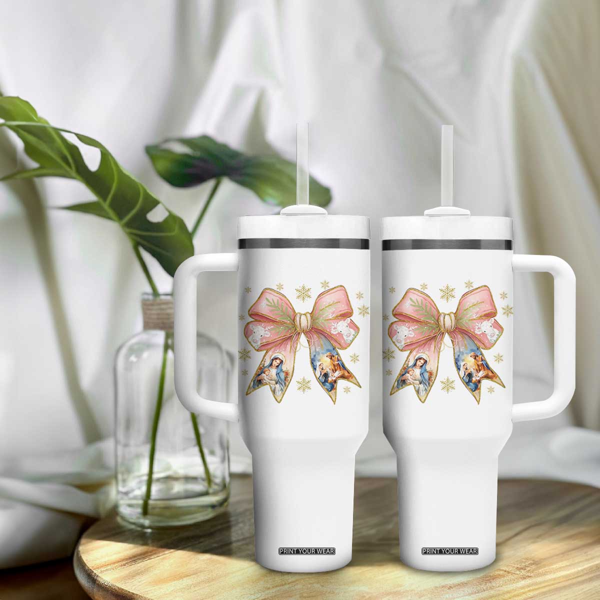Jesus Christmas Coquette Bow Nativity Bible Verse Christian Tumbler With Handle TS11 Print Your Wear