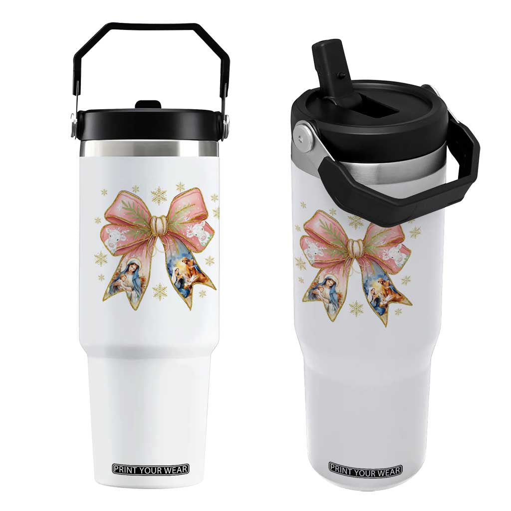 Jesus Christmas Coquette Bow Nativity Bible Verse Christian Flip Straw Tumbler TS11 One Size: 30 oz White Print Your Wear