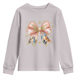 Jesus Christmas Coquette Bow Nativity Bible Verse Christian Youth Sweatshirt TS11 Ice Gray Print Your Wear