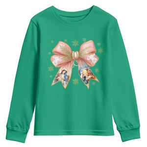 Jesus Christmas Coquette Bow Nativity Bible Verse Christian Youth Sweatshirt TS11 Irish Green Print Your Wear
