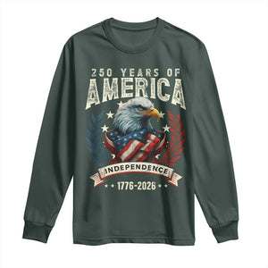 250 Years Of America Long Sleeve Shirt 250th American Anniversary Independence Bald Eagle TS11 Dark Forest Green Print Your Wear