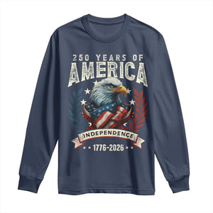 250 Years Of America Long Sleeve Shirt 250th American Anniversary Independence Bald Eagle TS11 Navy Print Your Wear