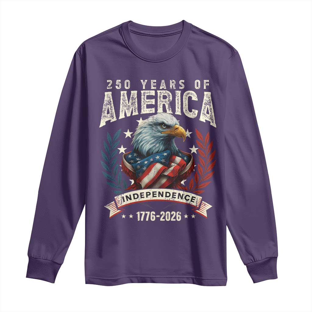 250 Years Of America Long Sleeve Shirt 250th American Anniversary Independence Bald Eagle TS11 Purple Print Your Wear