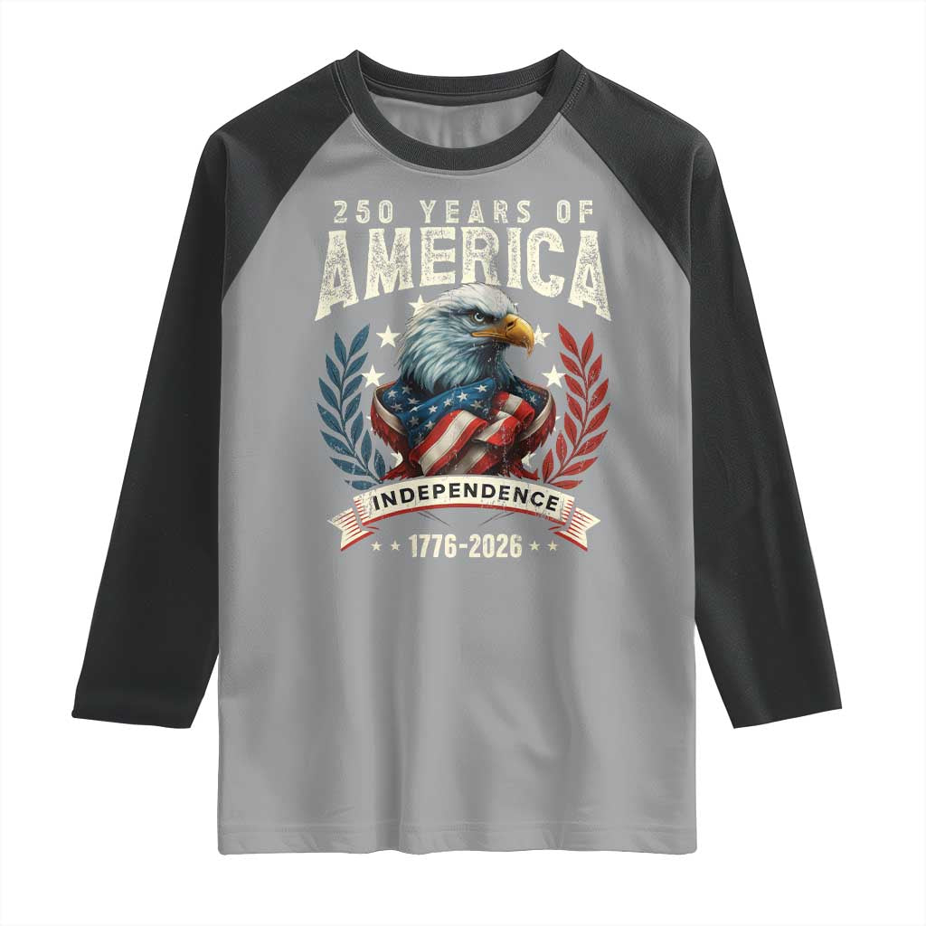 250 Years Of America Raglan Shirt 250th American Anniversary Independence Bald Eagle TS11 Sport Gray Black Print Your Wear