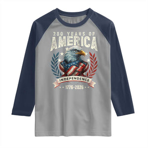 250 Years Of America Raglan Shirt 250th American Anniversary Independence Bald Eagle TS11 Sport Gray Navy Print Your Wear