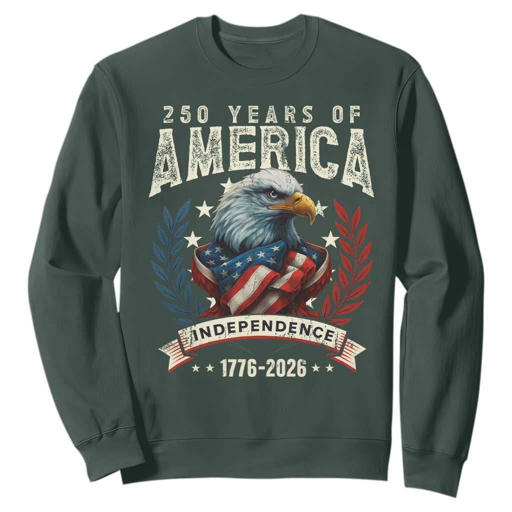 250 Years Of America Sweatshirt 250th American Anniversary Independence Bald Eagle TS11 Dark Forest Green Print Your Wear