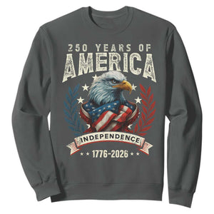250 Years Of America Sweatshirt 250th American Anniversary Independence Bald Eagle TS11 Dark Heather Print Your Wear
