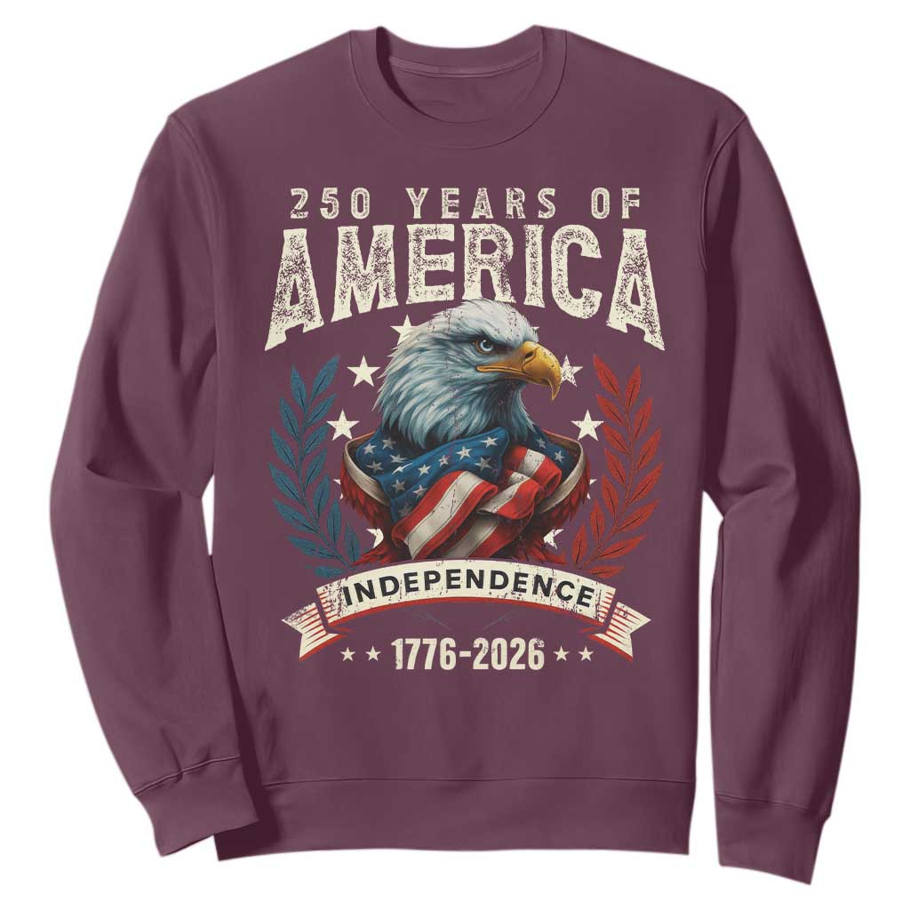250 Years Of America Sweatshirt 250th American Anniversary Independence Bald Eagle TS11 Maroon Print Your Wear