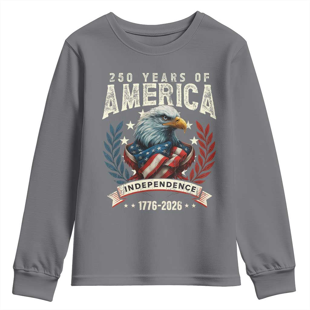 250 Years Of America Youth Sweatshirt 250th American Anniversary Independence Bald Eagle TS11 Charcoal Print Your Wear