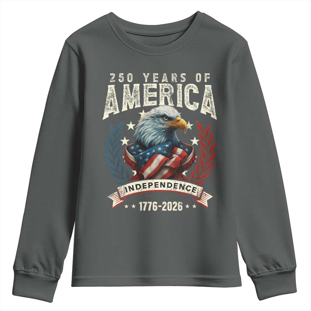 250 Years Of America Youth Sweatshirt 250th American Anniversary Independence Bald Eagle TS11 Dark Heather Print Your Wear