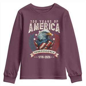 250 Years Of America Youth Sweatshirt 250th American Anniversary Independence Bald Eagle TS11 Maroon Print Your Wear