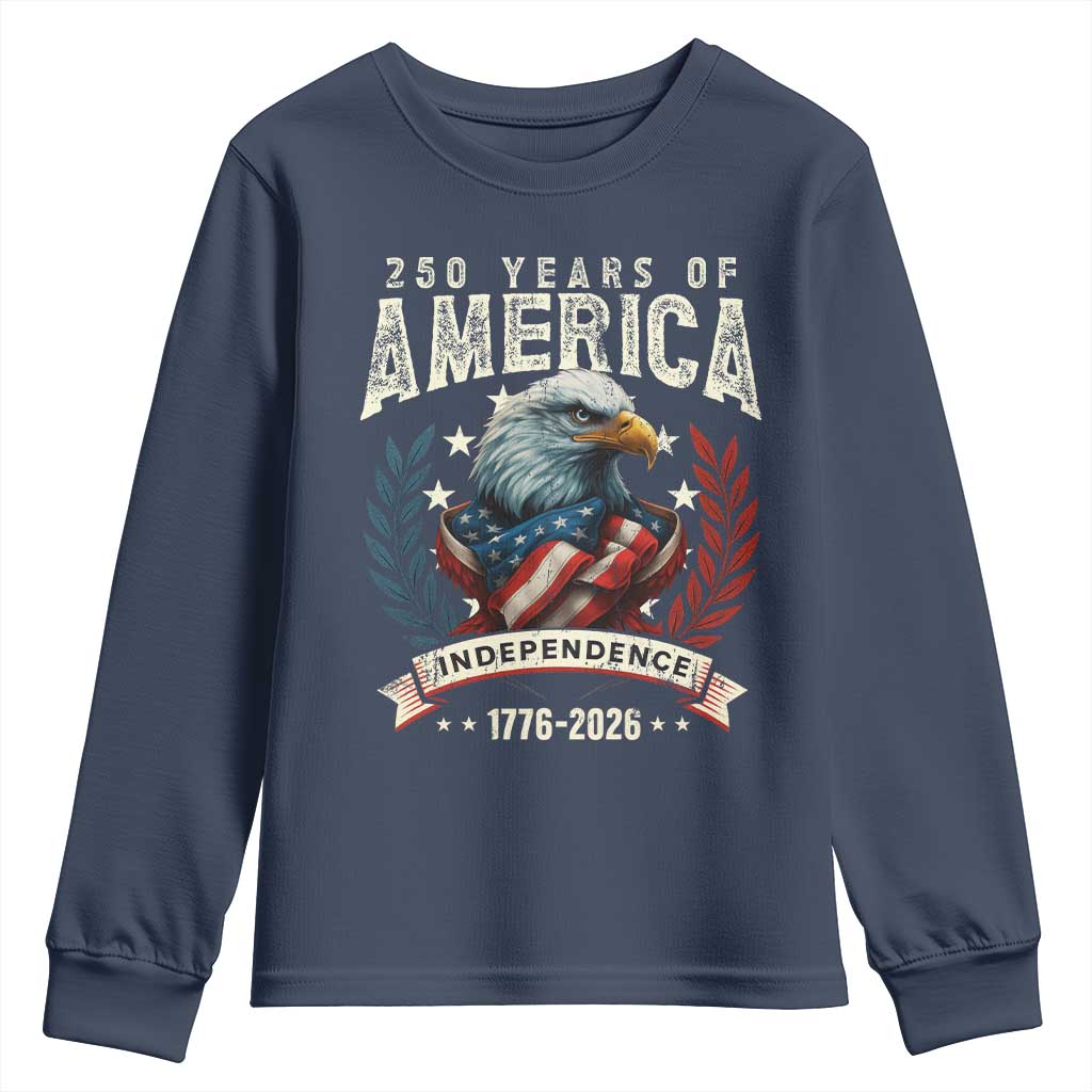 250 Years Of America Youth Sweatshirt 250th American Anniversary Independence Bald Eagle TS11 Navy Print Your Wear
