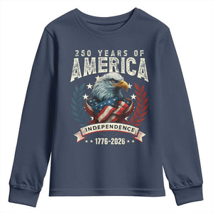 250 Years Of America Youth Sweatshirt 250th American Anniversary Independence Bald Eagle TS11 Navy Print Your Wear
