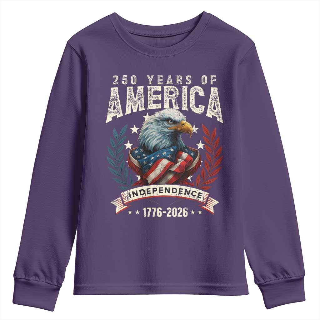 250 Years Of America Youth Sweatshirt 250th American Anniversary Independence Bald Eagle TS11 Purple Print Your Wear