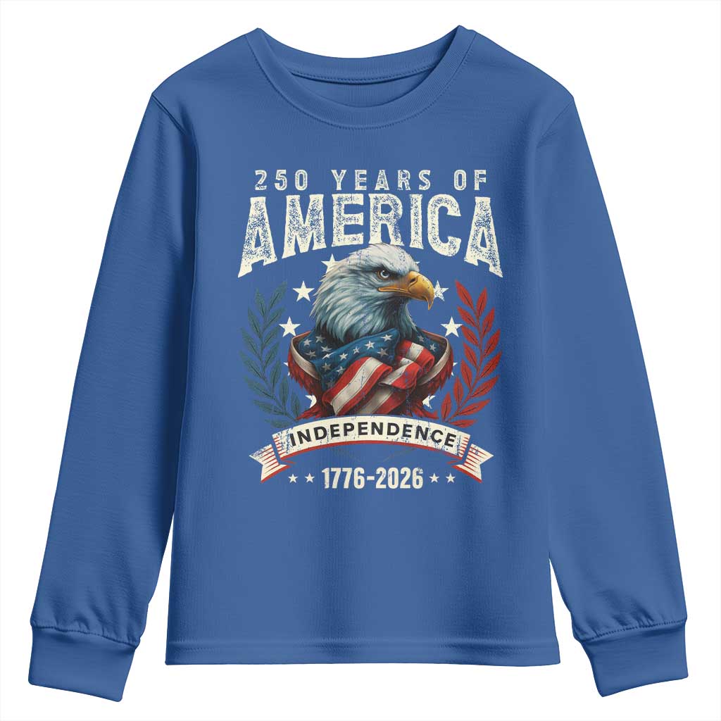 250 Years Of America Youth Sweatshirt 250th American Anniversary Independence Bald Eagle TS11 Royal Blue Print Your Wear