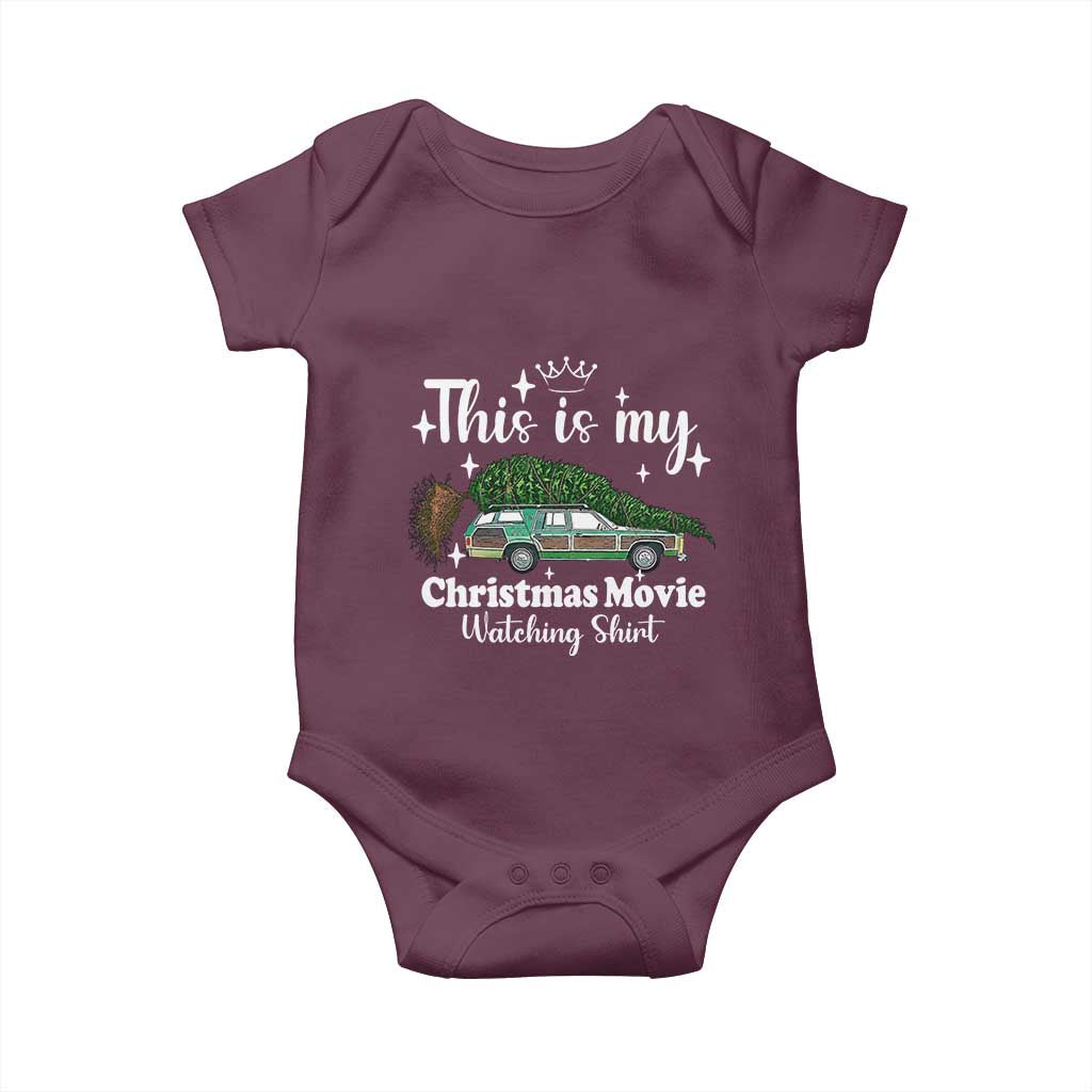 This Is My Christmas Movie Watching Baby Onesie Vintage Xmas Tree Car TS11 Maroon Print Your Wear