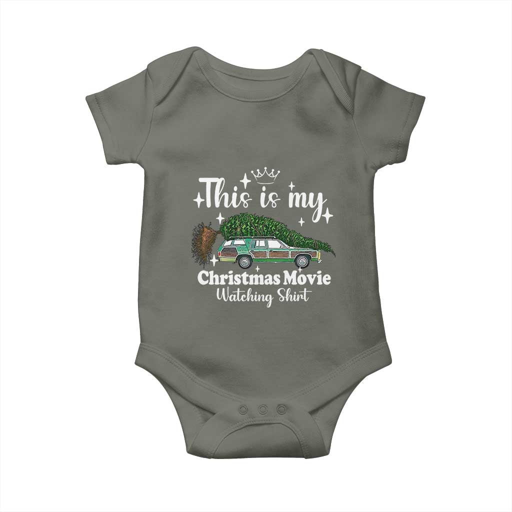 This Is My Christmas Movie Watching Baby Onesie Vintage Xmas Tree Car TS11 Military Green Print Your Wear