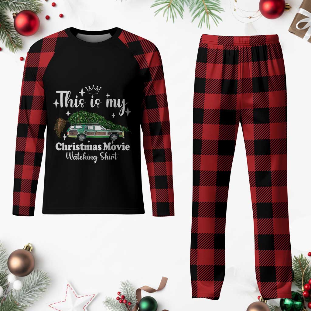 This Is My Christmas Movie Watching Plaid Pajama Set Vintage Xmas Tree Car - Print Your Wear