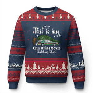 This Is My Xmas Movie Watching Ugly Christmas Sweater Vintage Xmas Tree Car TS11 Navy Red Print Your Wear