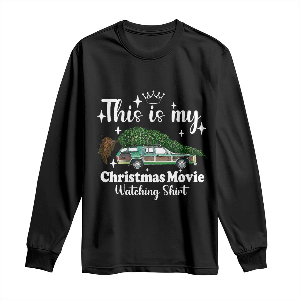 This Is My Christmas Movie Watching Long Sleeve Shirt Vintage Xmas Tree Car TS11 Black Print Your Wear