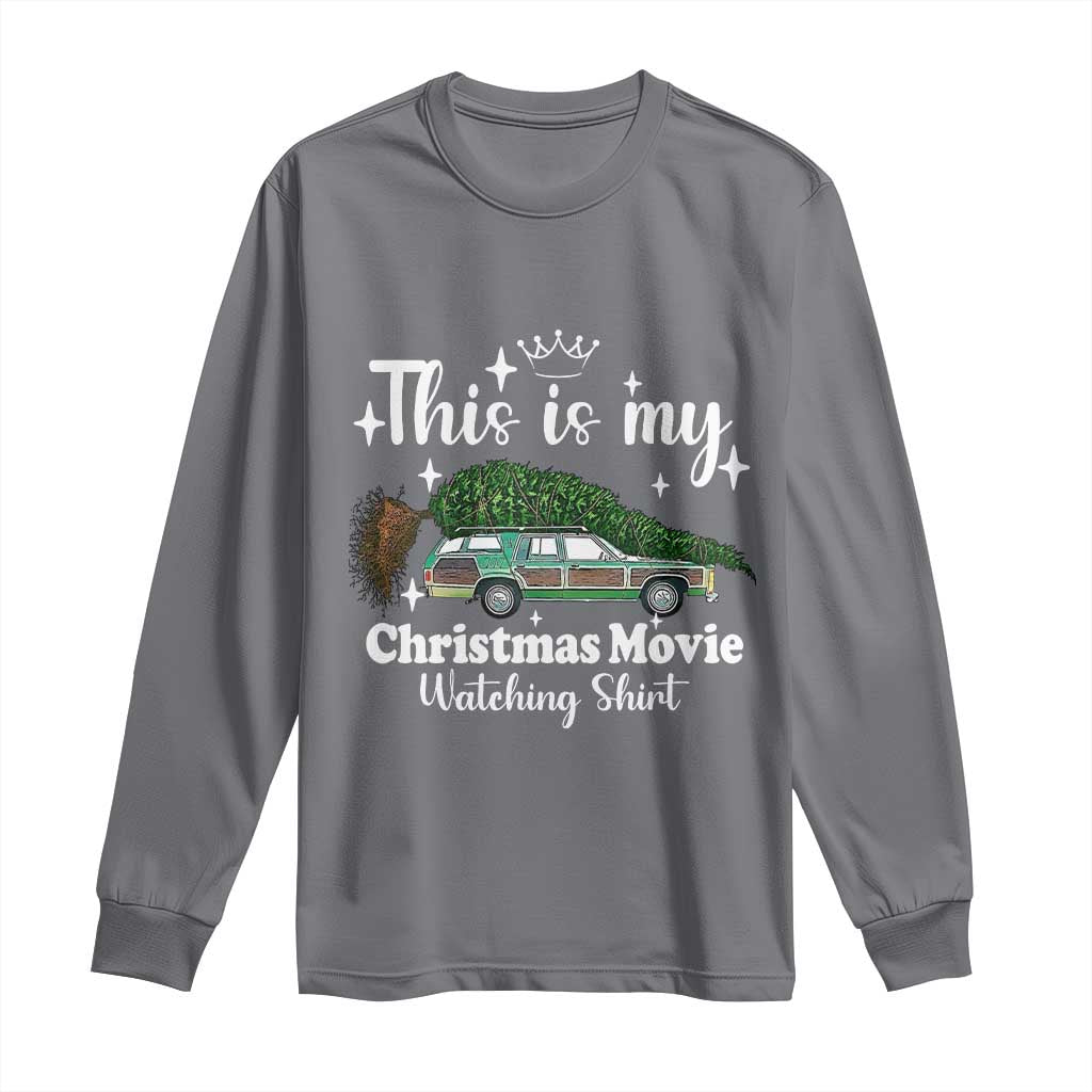 This Is My Christmas Movie Watching Long Sleeve Shirt Vintage Xmas Tree Car TS11 Charcoal Print Your Wear
