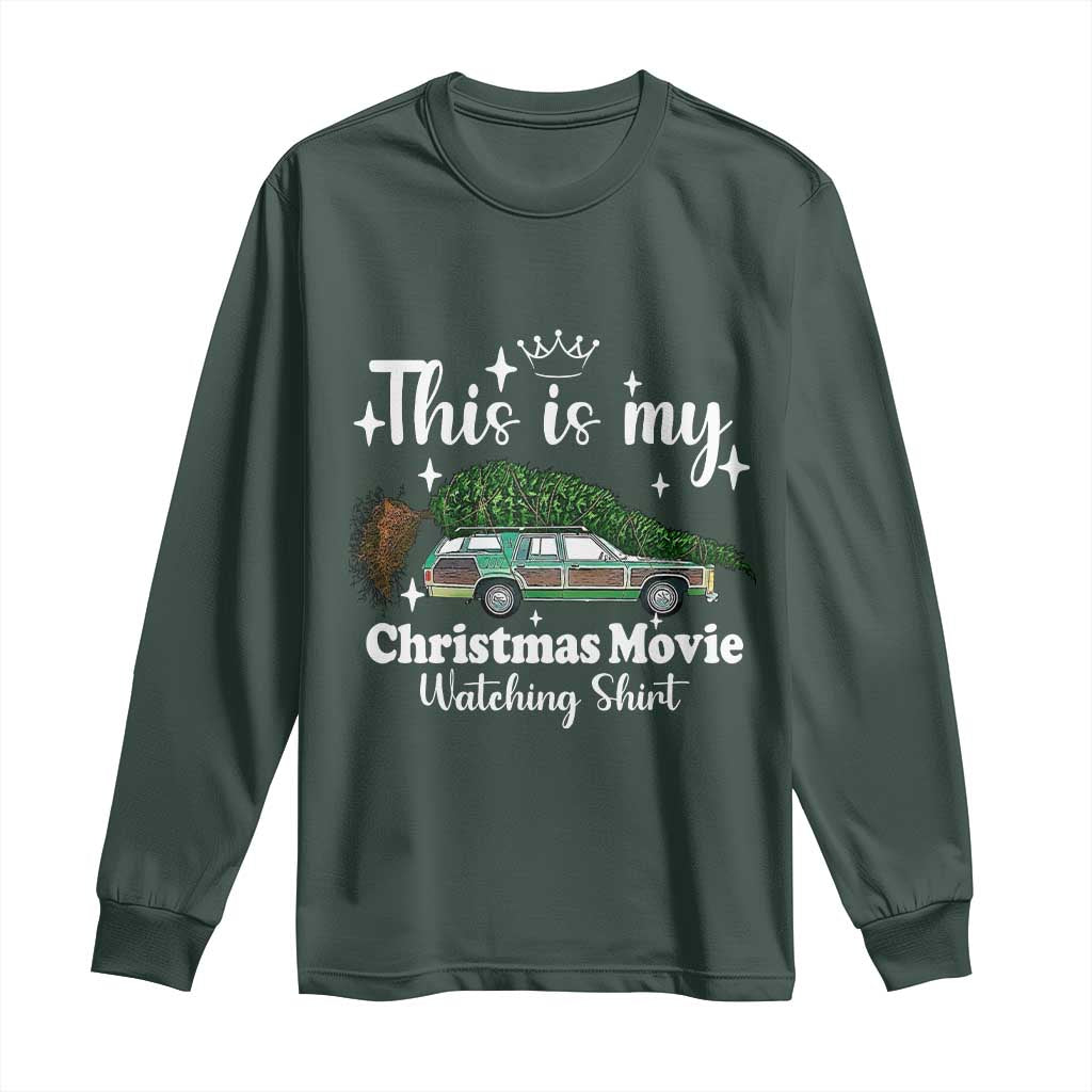 This Is My Christmas Movie Watching Long Sleeve Shirt Vintage Xmas Tree Car TS11 Dark Forest Green Print Your Wear