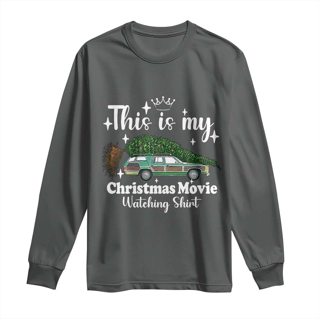 This Is My Christmas Movie Watching Long Sleeve Shirt Vintage Xmas Tree Car TS11 Dark Heather Print Your Wear