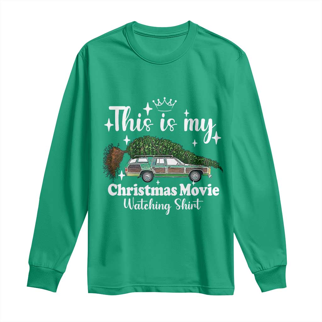 This Is My Christmas Movie Watching Long Sleeve Shirt Vintage Xmas Tree Car TS11 Irish Green Print Your Wear
