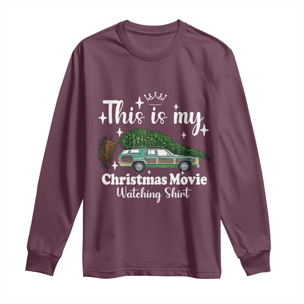 This Is My Christmas Movie Watching Long Sleeve Shirt Vintage Xmas Tree Car TS11 Maroon Print Your Wear