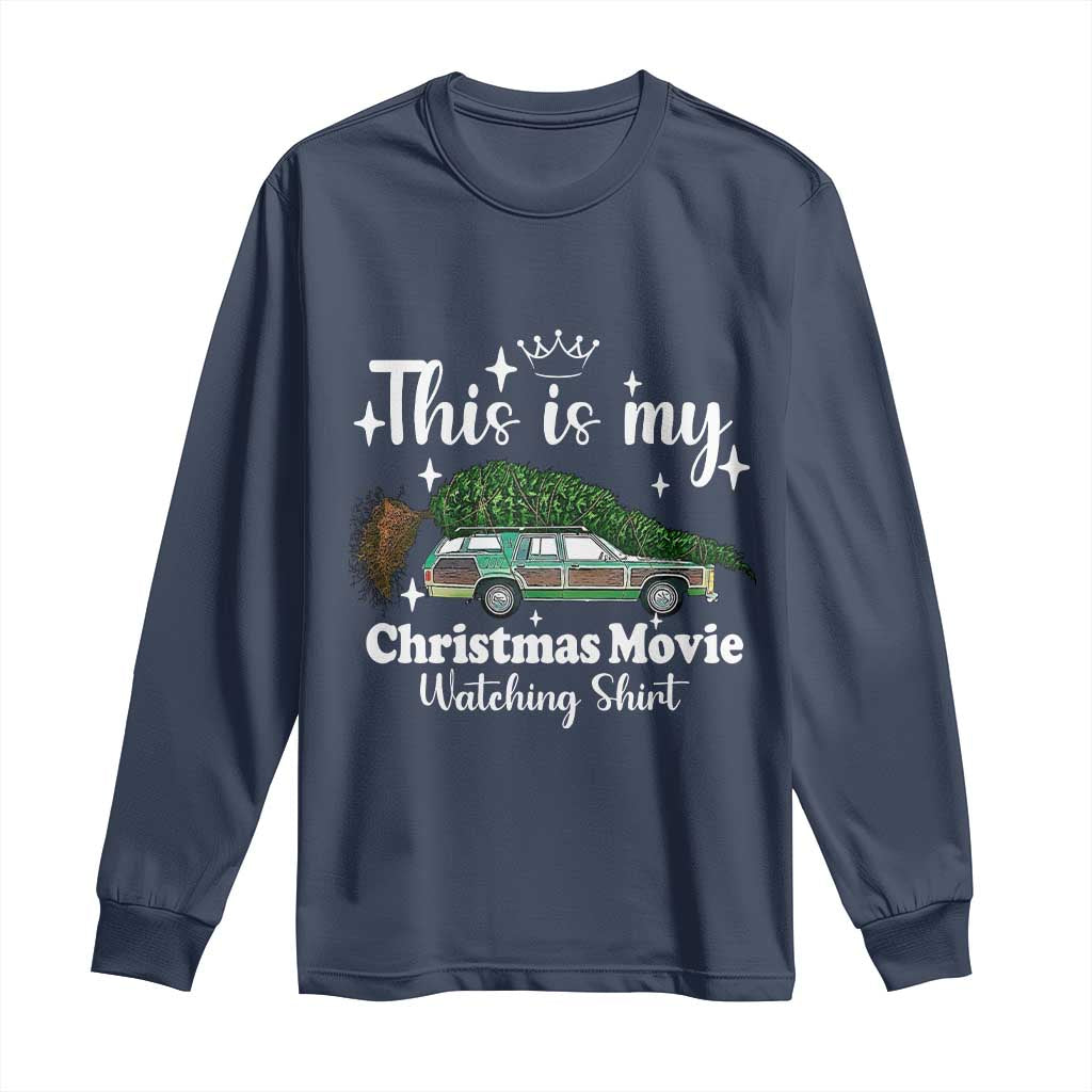 This Is My Christmas Movie Watching Long Sleeve Shirt Vintage Xmas Tree Car TS11 Navy Print Your Wear