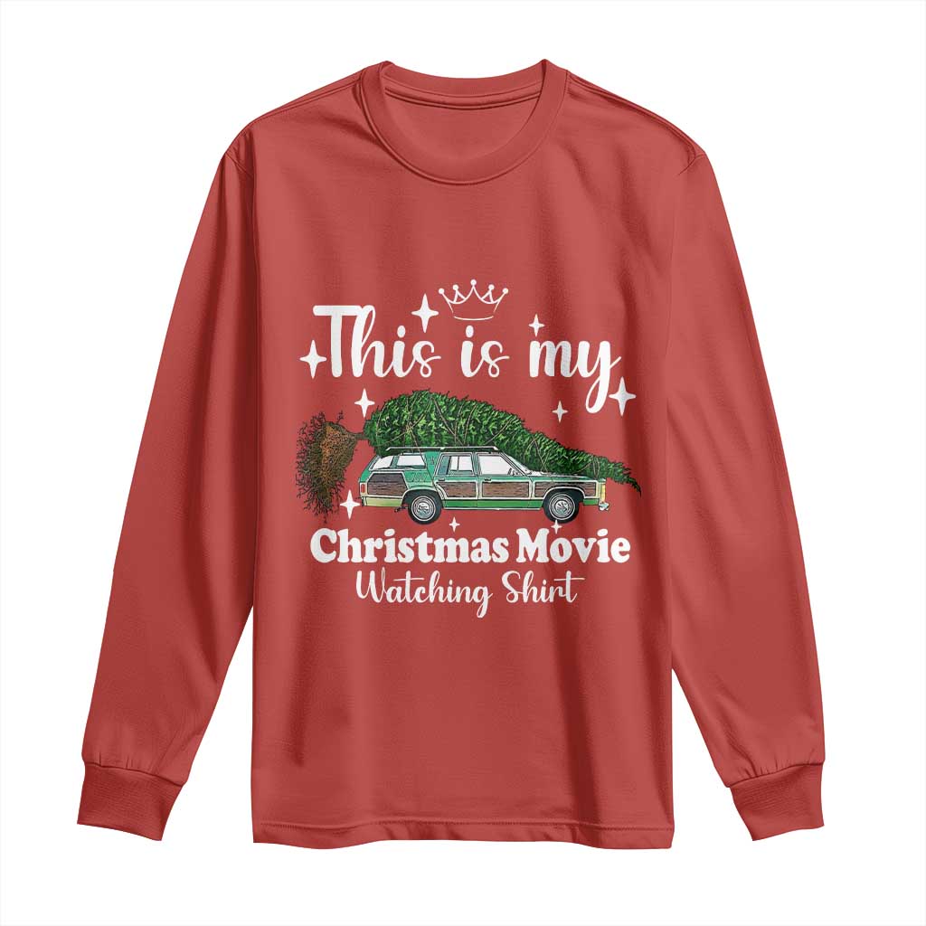 This Is My Christmas Movie Watching Long Sleeve Shirt Vintage Xmas Tree Car TS11 Red Print Your Wear
