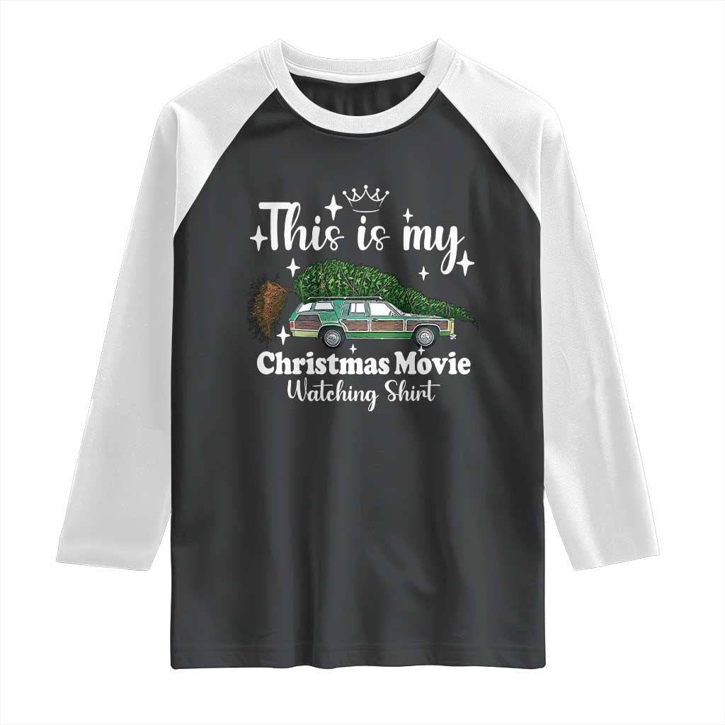 This Is My Christmas Movie Watching Raglan Shirt Vintage Xmas Tree Car TS11 Black White Print Your Wear